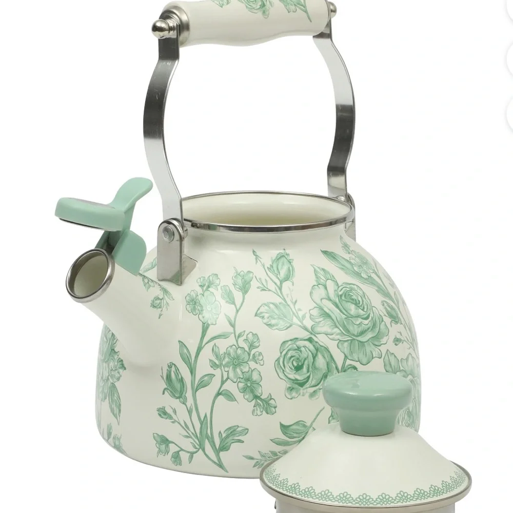 The Pioneer Woman Green and White Floral Teapot
